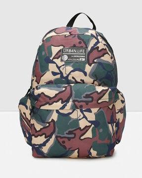 camouflage print backpack with adjustable shoulder straps