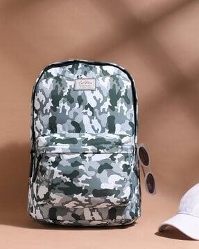 camouflage print backpack with branding