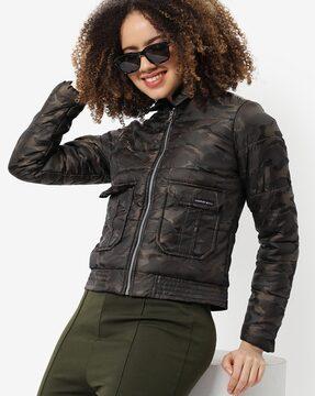 camouflage print biker jacket