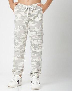 camouflage print cargo joggers with drawstring waist
