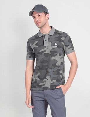 camouflage print cotton polo shirt