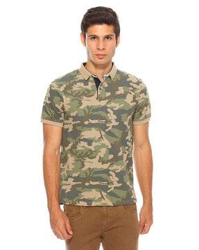 camouflage print cotton polo t-shirt