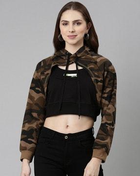 camouflage print crop hoodie