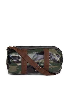 camouflage print duffle bag with adjustable strap