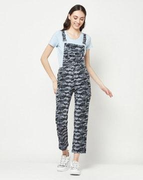 camouflage print dungaree with flap pocket