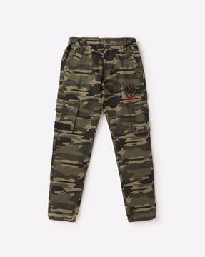 camouflage print flat-front cargo pants