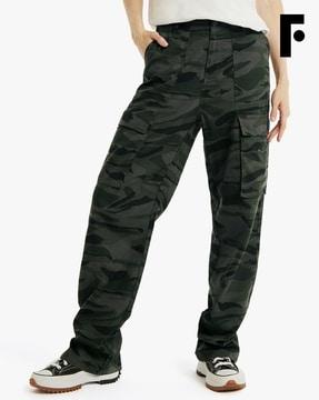 camouflage print flat-front cargo pants