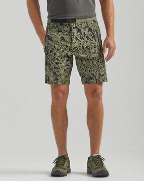camouflage print flat-front city shorts