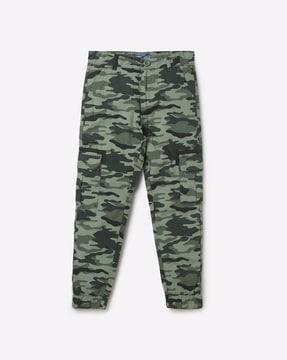 camouflage print flat-front jogger pants