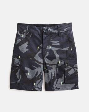camouflage print flat front shorts
