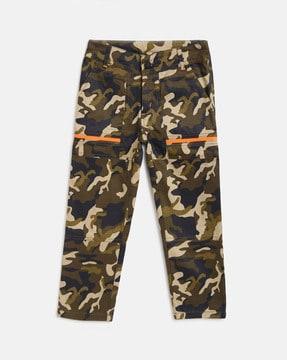 camouflage print flat-front trousers