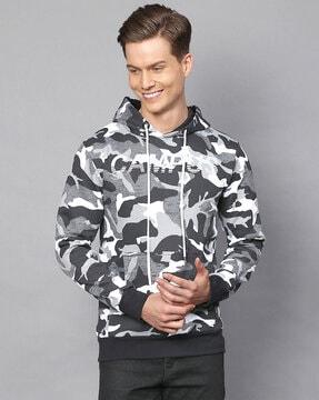 camouflage print hoodie with kangaroo pocket