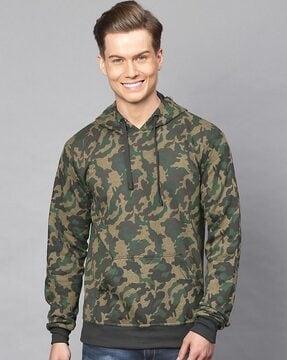 camouflage print hoodie with kangaroo pocket