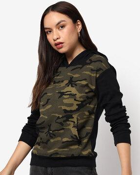 camouflage print hoodie with kangaroo pockets