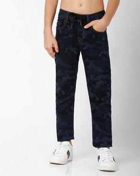 camouflage print jeans with drawstring fastening