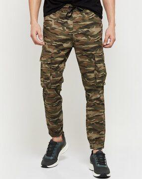 camouflage print jogger pants with drawstrings