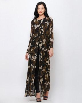 camouflage print mid-slit tunic