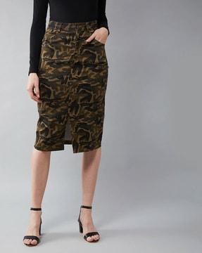 camouflage print pencil skirt with insert pockets