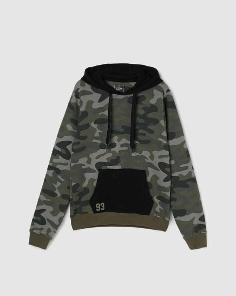 camouflage print ribbed hems sweatshirt