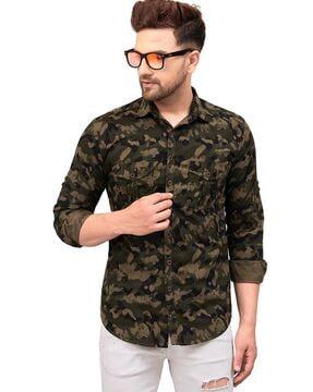 camouflage print shirt with flap pockets