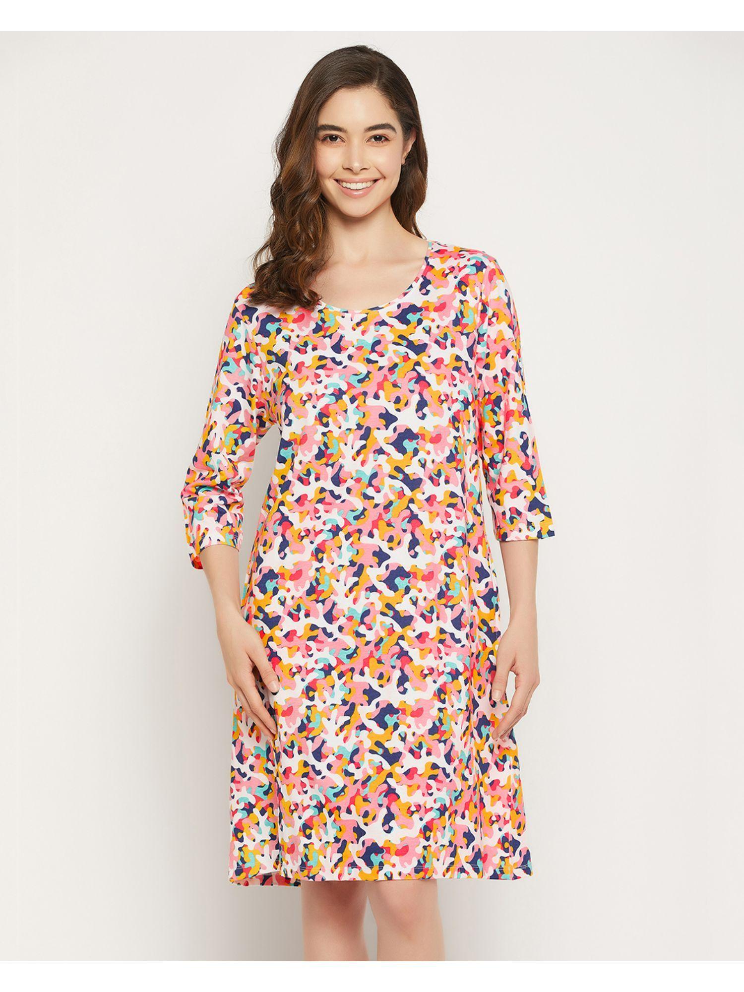 camouflage print short night dress in multicolour - 100 percent cotton