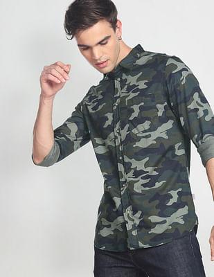 camouflage print slim fit casual shirt