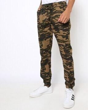 camouflage print slim fit jogger pants