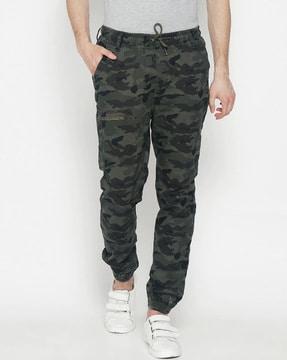 camouflage print slim fit jogger pants