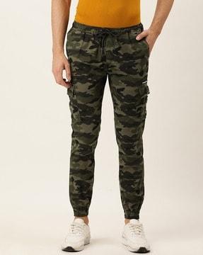 camouflage print slim fit jogger pants