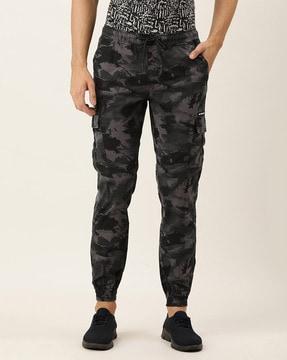 camouflage print slim fit jogger pants