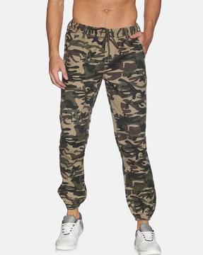 camouflage print slim fit jogger pants