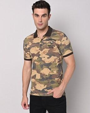 camouflage print slim fit polo t-shirt