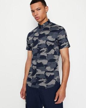 camouflage print slim fit shirt with concealed placket