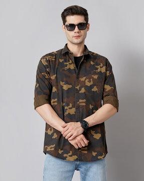 camouflage print slim fit shirt