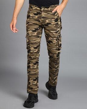 camouflage print straight fit cargo pants