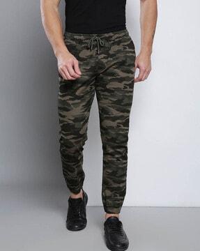 camouflage print straight fit jogger pants