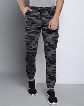 camouflage print straight fit jogger pants