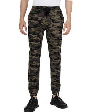 camouflage print straight track pants with drawstring waist