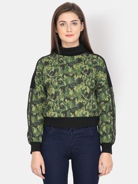 camouflage print sweatshirt with contrast panels