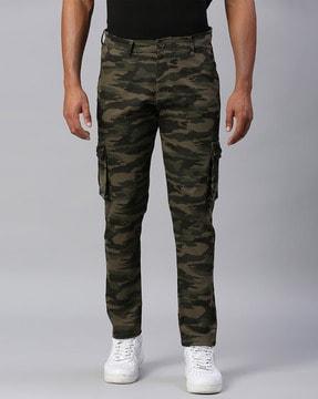camouflage print tapered fit cargo pants