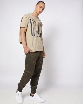 camouflage print tapered fit joggers