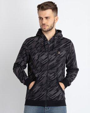 camouflage print zip-front hoodie