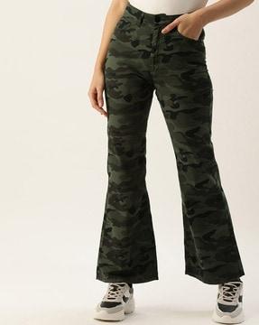 camouflage relaxed fit flat-front pants