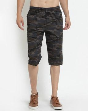 camouflage slim-fit cargo shorts with elasticated waistband