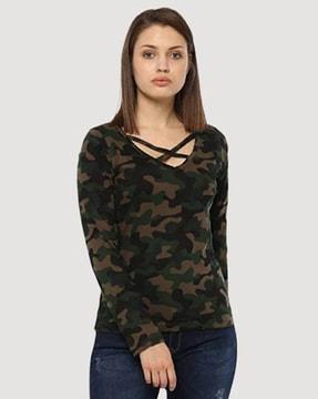 camouflage v-neck t-shirt