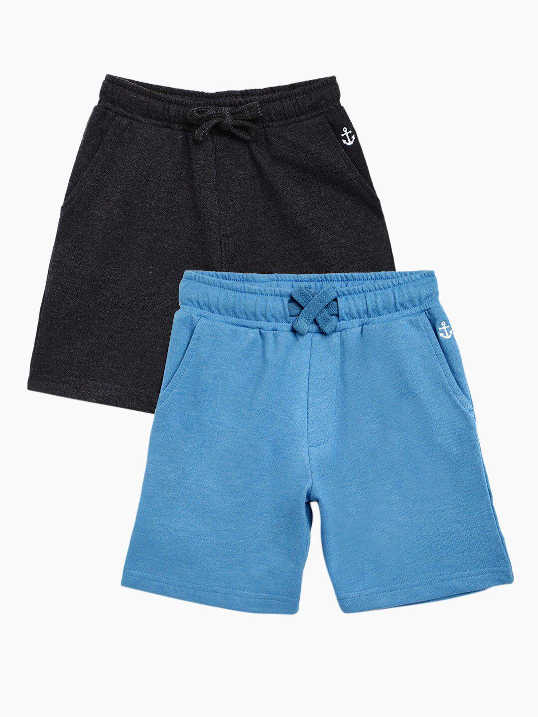 campana boys pack of 2 blue & black solid regular fit regular shorts