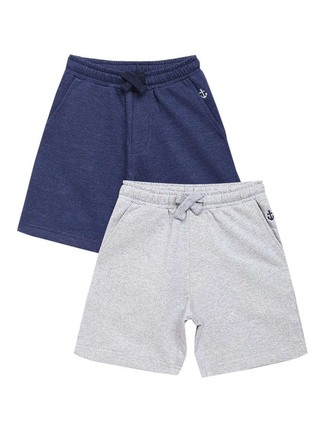 campana boys pack of 2 blue & grey solid regular fit regular shorts