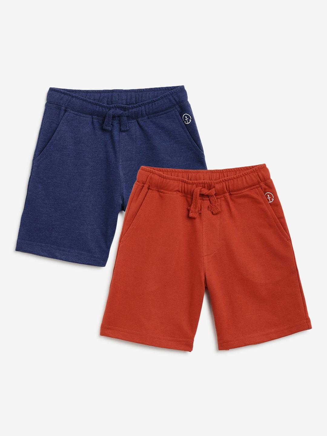 campana boys pack of 2 cotton regular fit mid-rise shorts