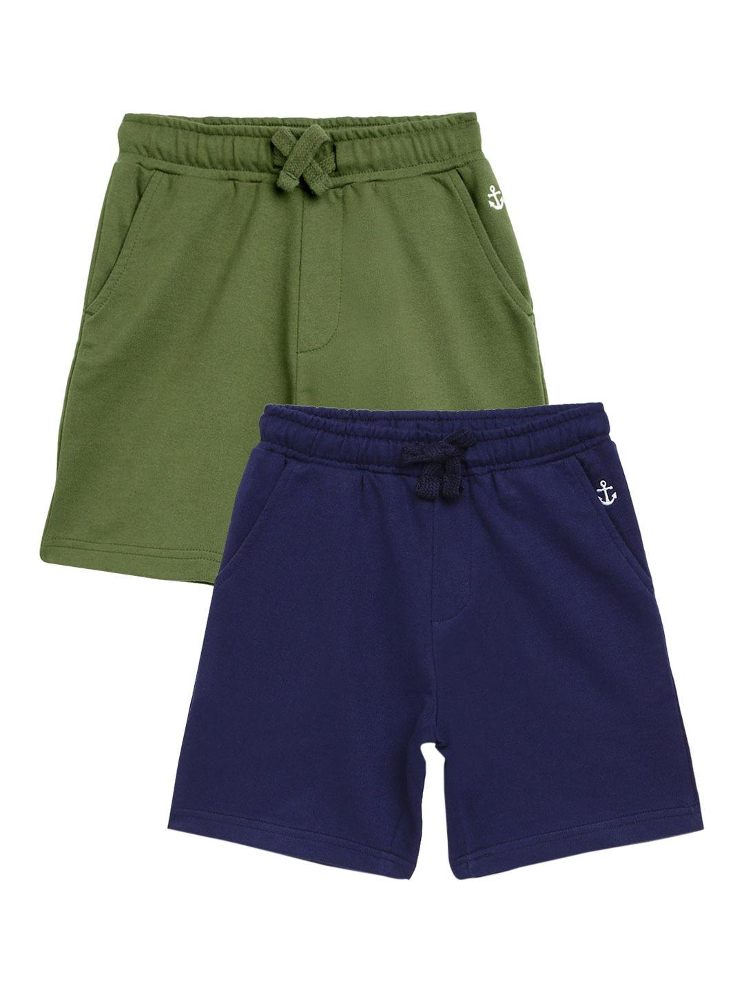 campana boys pack of 2 solid regular fit cotton shorts