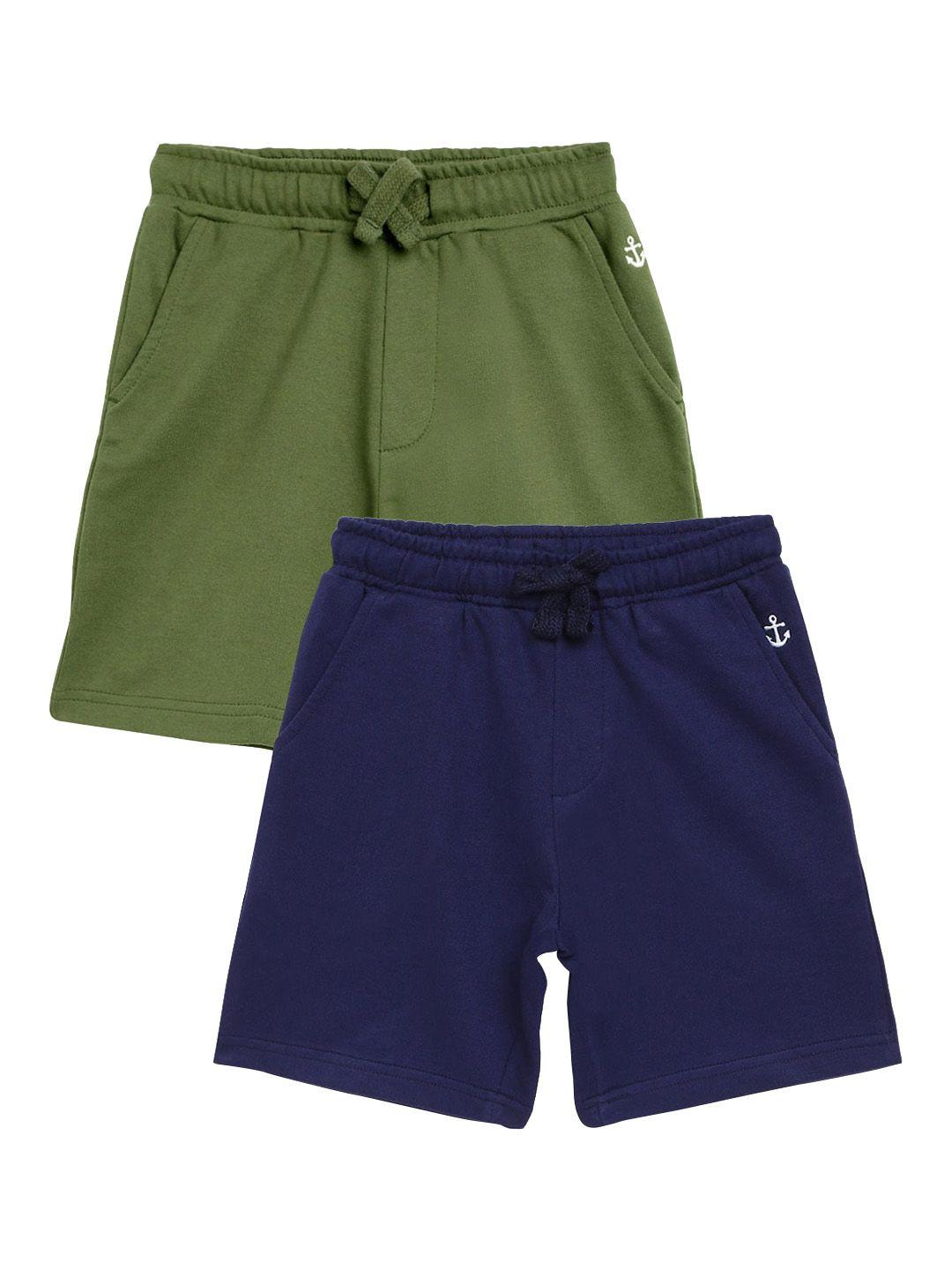 campana boys pack of 2 solid regular fit cotton shorts